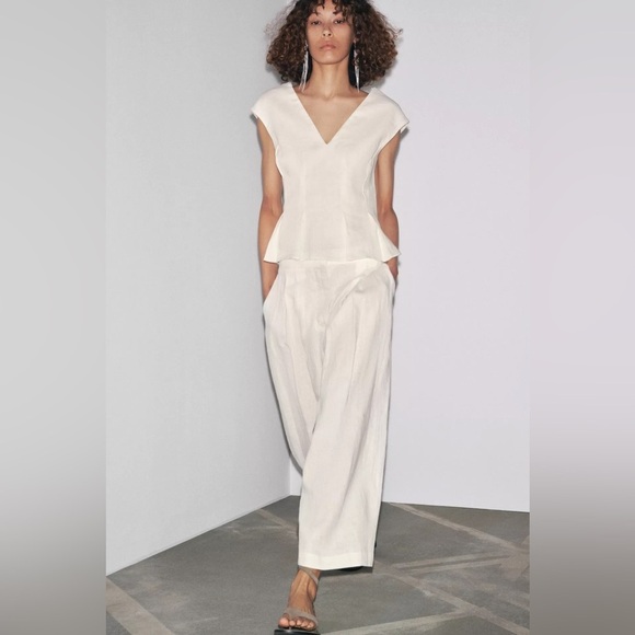Zara Pants - 100% LINEN DARTED TROUSERS ZW COLLECTION